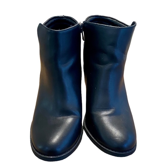 MIA BLACK LEATHER ANKLE BOOTIES CONE HEEL CHUNKY HEEL BOOTS BLACK SIDE ZIP 10 - Picture 6 of 15